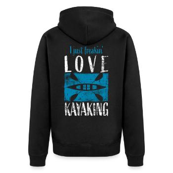 Kajak - Unisex Premium Bio Zip Hoodie - Schwarz - Hinten - Nico (187cm)