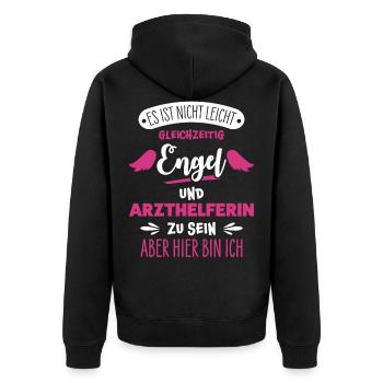 Arzthelferin - Unisex Premium Bio Zip Hoodie - Schwarz - Hinten - Nico (187cm)