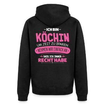 Köchin - Unisex Premium Bio Zip Hoodie - Schwarz - Hinten - Nico (187cm)