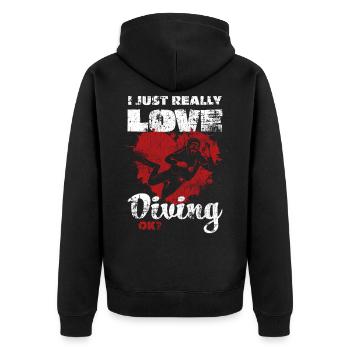 Diver - Unisex Premium Organic Zip Hoodie - black - Back - Nico (187cm)