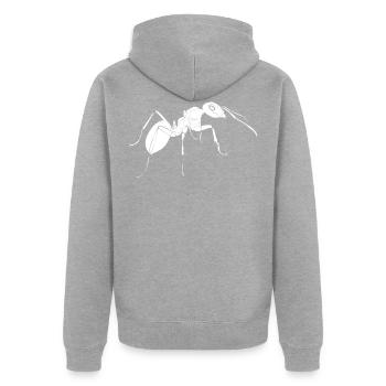 Ameise - Unisex Premium Bio Zip Hoodie - Grau meliert - Hinten - Nico (187cm)