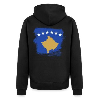 Kosovo Flagge - Unisex Premium Bio Zip Hoodie - Schwarz - Hinten - Nico (187cm)