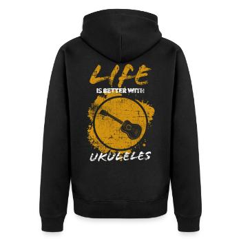 Ukulele - Unisex Premium Bio Zip Hoodie - Schwarz - Hinten - Nico (187cm)
