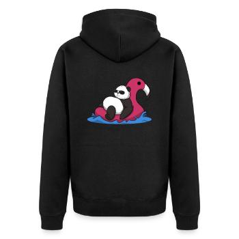 Panda Floater Chiller Chill Out - Unisex Premium Bio Zip Hoodie - Schwarz - Hinten - Nico (187cm)