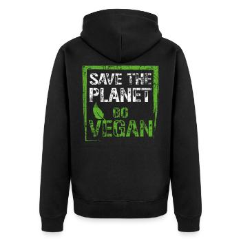 Vegan Environmental Protection - Unisex Premium Organic Zip Hoodie - black - Back - Nico (187cm)