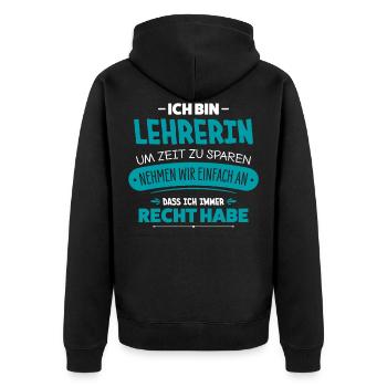 Lehrerin - Unisex Premium Bio Zip Hoodie - Schwarz - Hinten - Nico (187cm)