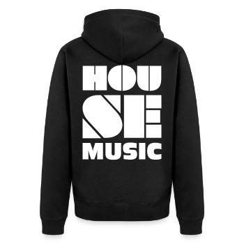 House Musik - Unisex Premium Bio Zip Hoodie - Schwarz - Hinten - Nico (187cm)