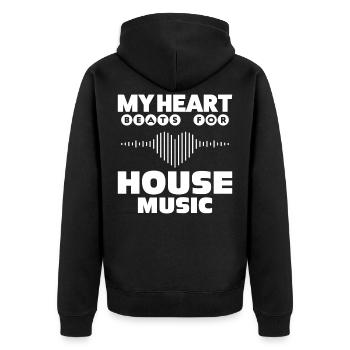 House Musik - Unisex Premium Bio Zip Hoodie - Schwarz - Hinten - Nico (187cm)