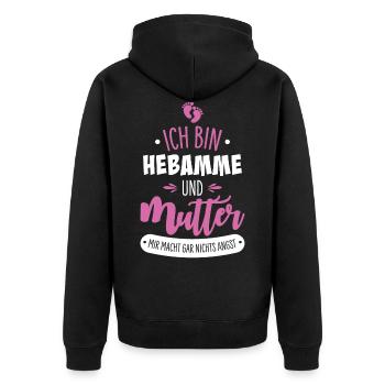 Hebamme Mutter - Unisex Premium Bio Zip Hoodie - Schwarz - Hinten - Nico (187cm)