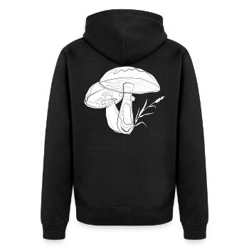 Pilze - Unisex Premium Bio Zip Hoodie - Schwarz - Hinten - Nico (187cm)