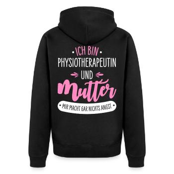 Physiotherapeutin Mutter - Unisex Premium Bio Zip Hoodie - Schwarz - Hinten - Nico (187cm)
