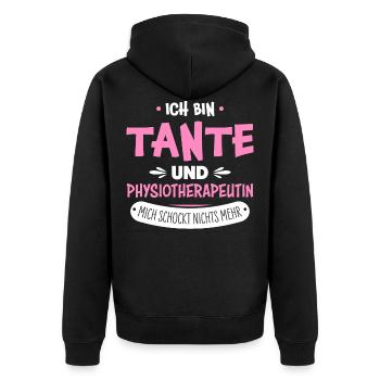 Physiotherapeutin Tante - Unisex Premium Bio Zip Hoodie - Schwarz - Hinten - Nico (187cm)