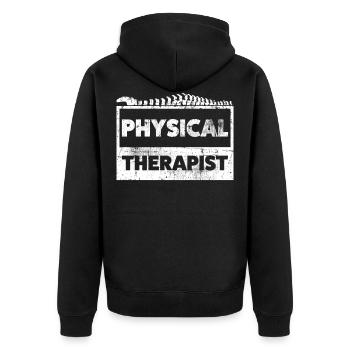 Physiotherapeut - Unisex Premium Bio Zip Hoodie - Schwarz - Hinten - Nico (187cm)