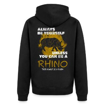 Rhinoceros - Unisex Premium Organic Zip Hoodie - black - Back - Nico (187cm)