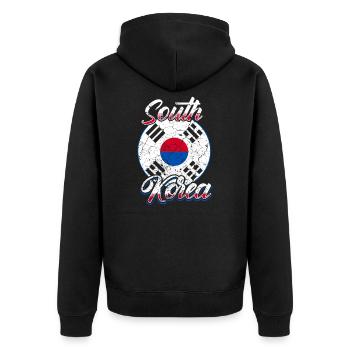 Südkorea Korea Koreaner Koreanerin - Unisex Premium Bio Zip Hoodie - Schwarz - Hinten - Nico (187cm)