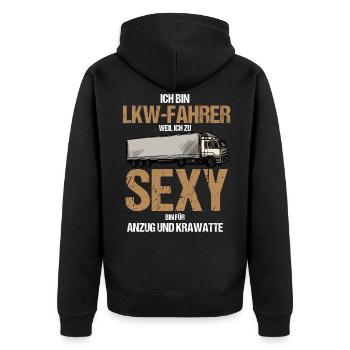 Ich Bin LKW Fahrer weil Ich zu Sexy bin LKW Fahrer - Unisex Premium Bio Zip Hoodie - Schwarz - Hinten - Nico (187cm)