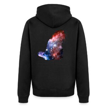Katze Katzen Universum Sterne Galaxie - Unisex Premium Bio Zip Hoodie - Schwarz - Hinten - Nico (187cm)