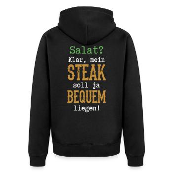 Salat Klar mein Steak soll ja bequem liegen BBQ - Unisex Premium Bio Zip Hoodie - Schwarz - Hinten - Nico (187cm)