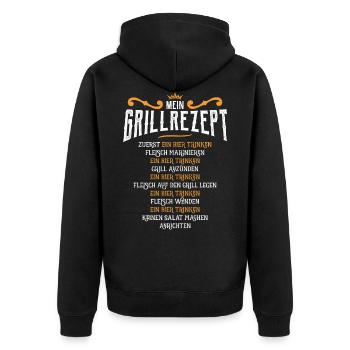 Mein Grillrezept Grillen BBQ und Bier trinken - Unisex Premium Bio Zip Hoodie - Schwarz - Hinten - Nico (187cm)