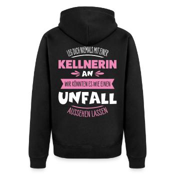 Kellnerin - Unisex Premium Bio Zip Hoodie - Schwarz - Hinten - Nico (187cm)