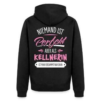 Kellnerin - Unisex Premium Bio Zip Hoodie - Schwarz - Hinten - Nico (187cm)