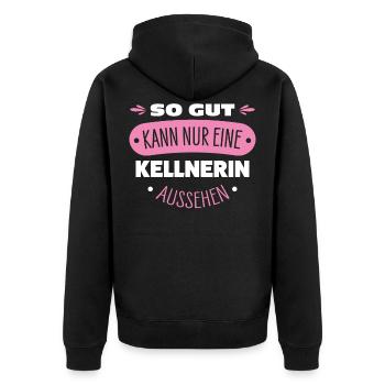 Kellnerin - Unisex Premium Bio Zip Hoodie - Schwarz - Hinten - Nico (187cm)