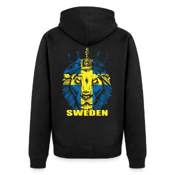 Schweden Flagge Löwe - Unisex Premium Bio Zip Hoodie - Schwarz - Hinten - Nico (187cm)