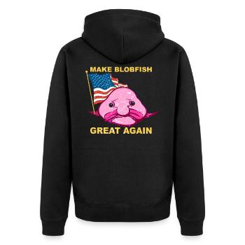 USA Elections  Blobfish Blobfish - Unisex Premium Organic Zip Hoodie - black - Back - Nico (187cm)