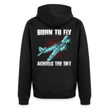 Fliegen Flugzeug Flieger Pilot - Unisex Premium Bio Zip Hoodie - Schwarz - Hinten - Nico (187cm)