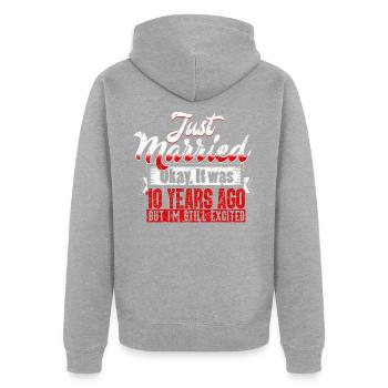 Hochzeit Jubiläum 10 Jahre Verheiratet - Unisex Premium Bio Zip Hoodie - Grau meliert - Hinten - Nico (187cm)