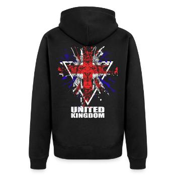 United Kingdom UK Union Jack - Unisex Premium Bio Zip Hoodie - Schwarz - Hinten - Nico (187cm)