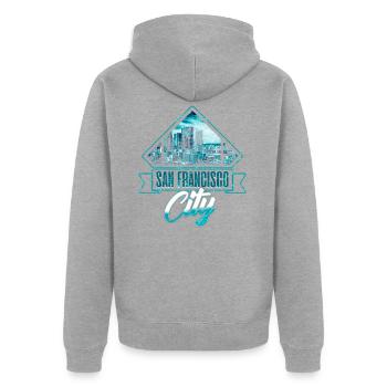 San Francisco - Unisex Premium Bio Zip Hoodie - Grau meliert - Hinten - Nico (187cm)