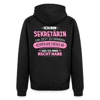 Sekretärin - Unisex Premium Bio Zip Hoodie - Schwarz - Hinten - Nico (187cm)