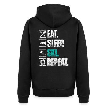 Eat Sleep Ski Repeat - Unisex Premium Bio Zip Hoodie - Schwarz - Hinten - Nico (187cm)