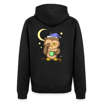 Kaffee Eule Nachteule - Unisex Premium Bio Zip Hoodie - Schwarz - Hinten - Nico (187cm)