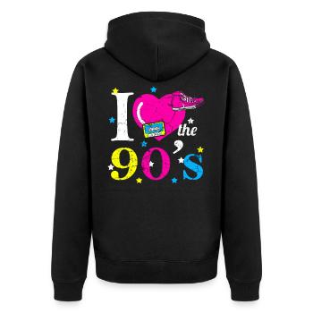 90s - Unisex Premium Organic Zip Hoodie - black - Back - Nico (187cm)