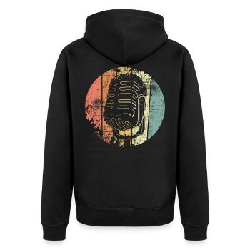 Mikrofon retro - Unisex Premium Bio Zip Hoodie - Schwarz - Hinten - Nico (187cm)