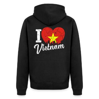 Vietnam - Unisex Premium Bio Zip Hoodie - Schwarz - Hinten - Nico (187cm)