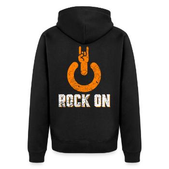 Rock on - Unisex Premium Bio Zip Hoodie - Schwarz - Hinten - Nico (187cm)