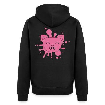 Schweinchen Schwein - Unisex Premium Bio Zip Hoodie - Schwarz - Hinten - Nico (187cm)