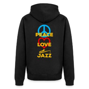 Peace Love Jazz - Unisex Premium Bio Zip Hoodie - Schwarz - Hinten - Nico (187cm)