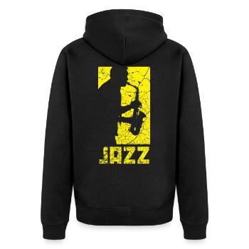 Jazz - Unisex Premium Bio Zip Hoodie - Schwarz - Hinten - Nico (187cm)