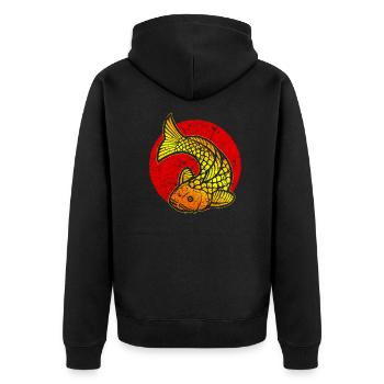 Fisch Fischer Angler Fischen Angeln Koi Karpfen - Unisex Premium Bio Zip Hoodie - Schwarz - Hinten - Nico (187cm)