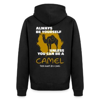 Kamel - Unisex Premium Bio Zip Hoodie - Schwarz - Hinten - Nico (187cm)
