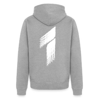 Nummer Eins 1 - Unisex Premium Bio Zip Hoodie - Grau meliert - Hinten - Nico (187cm)