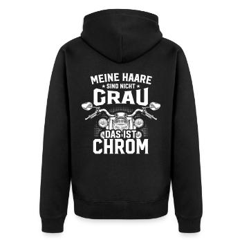 Meine Haare sind nicht Grau - Das ist Chrom Spruch - Unisex Premium Bio Zip Hoodie - Schwarz - Hinten - Nico (187cm)