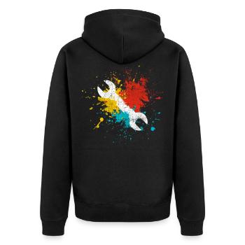Werkzeug - Unisex Premium Bio Zip Hoodie - Schwarz - Hinten - Nico (187cm)