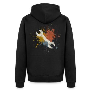 Werkzeug - Unisex Premium Bio Zip Hoodie - Schwarz - Hinten - Nico (187cm)