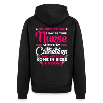 Krankenschwester Lustiger Spruch - Unisex Premium Bio Zip Hoodie - Schwarz - Hinten - Nico (187cm)
