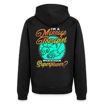 Massage Masseur Masseurin - Unisex Premium Bio Zip Hoodie - Schwarz - Hinten - Nico (187cm)